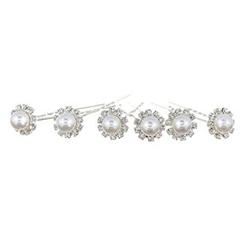 SAMKY Set of 6 Flower Design Hair Pins - Faux Pearls Silver Plating H029