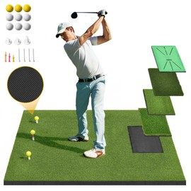 Shopsource Golf Hitting Mat, 5×4ft Practice Mat with 4 Interchangeable Inserts, 26MM Training Mats Anti-Slip, Artificial Turf Golf Practice Mats for Indoor Outdoor Backyard in-Home Golf Simulator