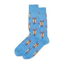 Hotsox Men's Fourth Of July Hot Dog Crew Socks 1 Pair, turquoise, 10-13