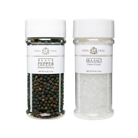 India Tree Tellicherry & Salt Jar Gift Pack - Premium Black Pepper and Sea Salt Crystals - 13.5 Ounces Total