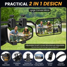 Universal Towing Mirrors Extenders for Towing, Clip-on Towing Mirror Adjustable Convex Rearview Mirrors for Vehicle Car Truck Trailer RV SUV, Side Mirror Extensions for Towing, 2 Pack