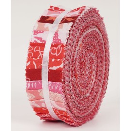Soimoi 40Pcs Asian Block Print Precut Fabrics Strips Roll Up 1.5x42inches Cotton Jelly Rolls for Quilting - Pink