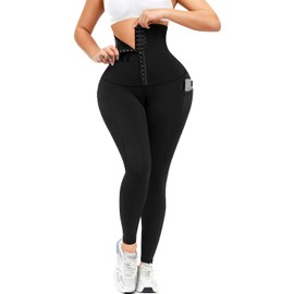 YOFIT Super High Waist Corset Leggings for Women Pockets Shaper Leggings with Waist Trainer Compression Yoga Pants Black L