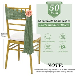 REWOMC 50 PCS Cheesecloth Chair Sashes, 15.7x70 Inch, Sage Green