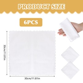 6 Pcs White Cotton Handkerchiefs, 11" White Pocket Square for Men Women with Crescent Edge, Machine Wash Elegant Soft Handkerchief for Groomswomen Gentleman Daily Use Wedding Party