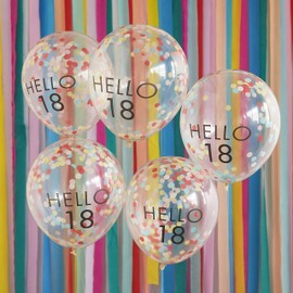 Ginger Ray Hello 18 Milestone Birthday 12" Latex Balloons for 18th Birthday Party Decoration - 5 Pack