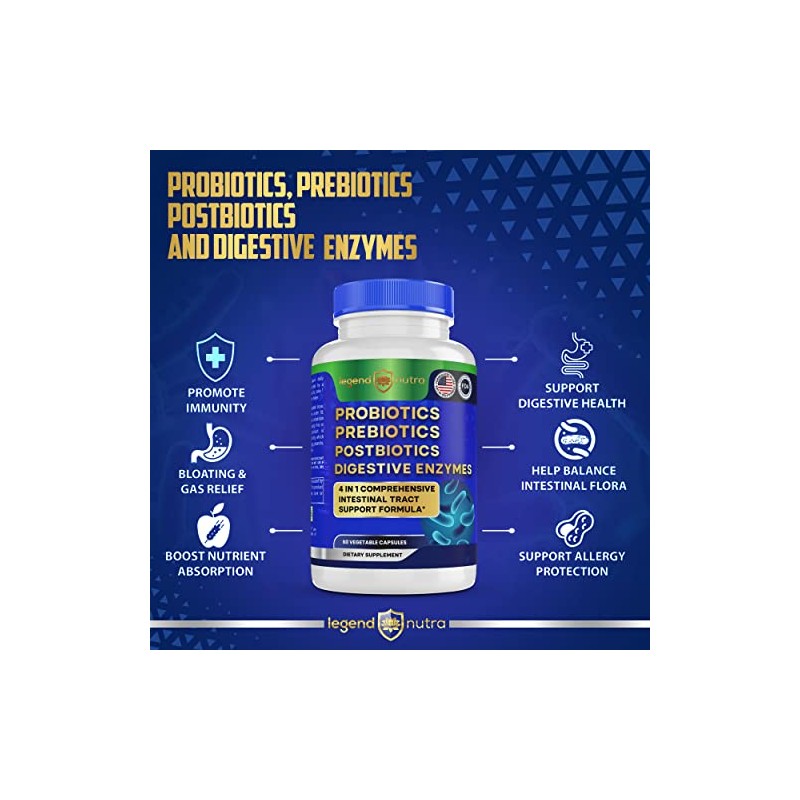 Probiticos prebiticos postbiticos con enzimas digestivas 4 en 1 suplemento