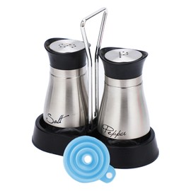 CANGCANG Condiment Set,Salt and Pepper Shakers Set with Holder, Elegant Salt and Pepper Pots for Kitchen BBQ- Stylish Salt Shaker and Pepper Grinder Set (Silver)