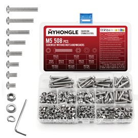 508 Pcs M5 Screws Set, Bolts and Nuts, Assorted Nuts and Bolts Sets, Hex Socket Head Cap Screw with Washers, Pan Round Head Machine Screws Assortment Kit (508Pcs M5)