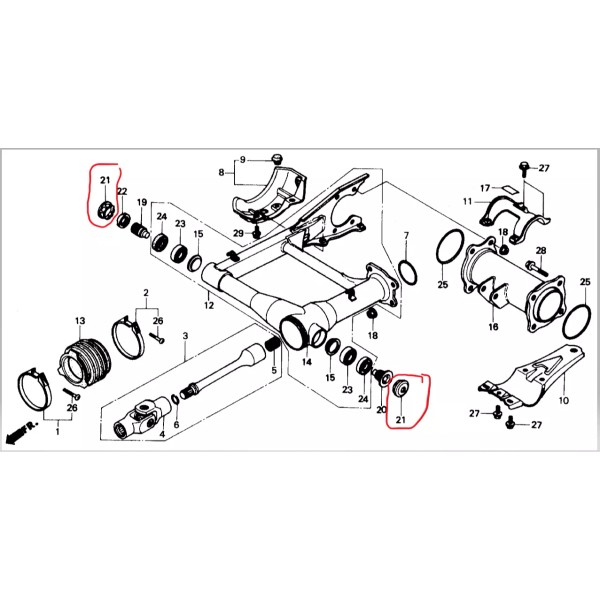 HONDA TRX250, VF1100, VT1100, GL1500, VTX1300, VT750 SWINGARM PIVOT BOLT