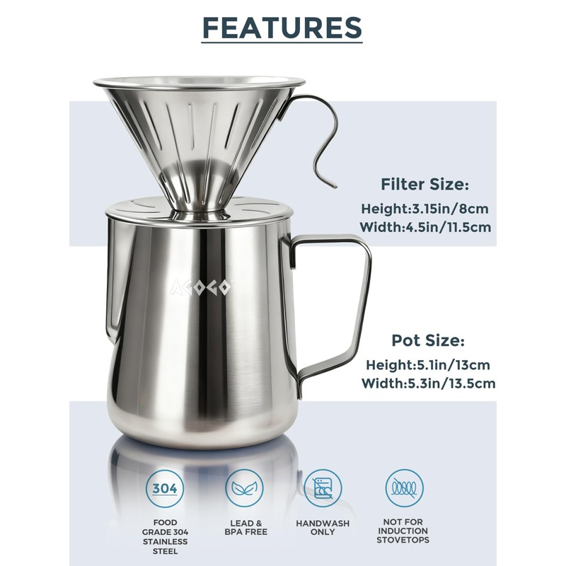 AGOGO Pour Over Coffee Maker Set - Unbreakable 304 Stainless