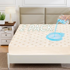 2 Pack Waterproof Mattress Protector Twin, Cotton Breathable Mattress Pad Cover, 200 GSM Comfort, Deep Pocket Fitted Comfort Mattresses Up to 24 in Deep