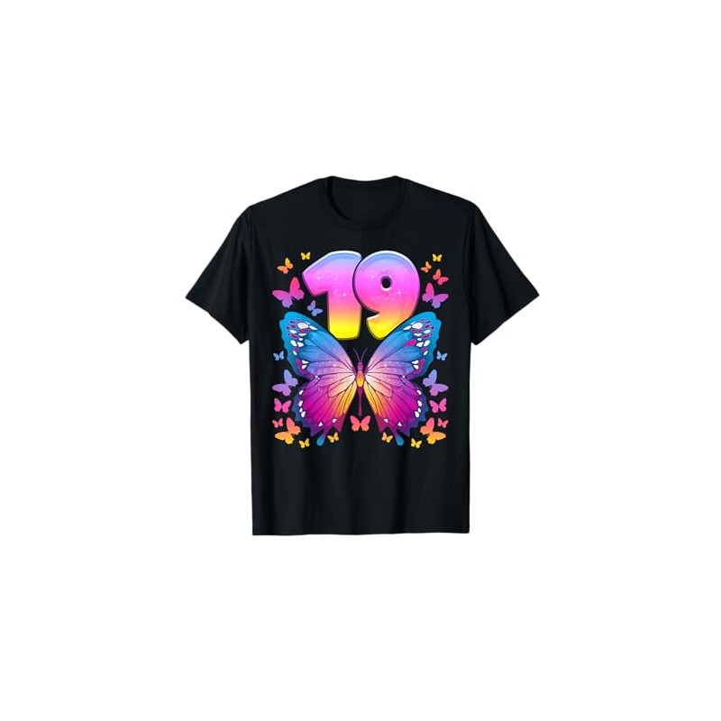 19th Birthday, Girl 19 Years, Butterfly, Number 19 T-Shirt