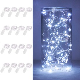 LoveNite 16 Pack Battery Operated 30 LED Starry String Lights, 10ft Fairy Lights Silver Wire Colorful Waterproof Mini Firefly String Lights for DIY, Party, Decor, Christmas, Wedding (Cool White)