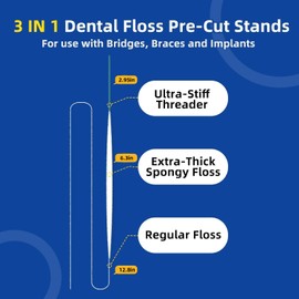 VINSULLA Dental Floss for Braces, Floss Threaders for Bridges and Implants, PTFE & PFAS Free Floss, 80 Pre-Cut Strands (Pack of 3)