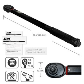 EWK 3/8-inch Drive Click Torque Wrench 10-80 ft-lbs (13.6-108.5 Nm) for Bicycle, Small Bolts, Electronic Equipment, Precision Instruments