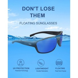 YOJHN Floating Polarized Sunglasses for Men Women UV400 Fishing Sunglasses See Fish in Water Kayaking Boating Sports Glasses (Black Frame Smoke Base Blue Revo)
