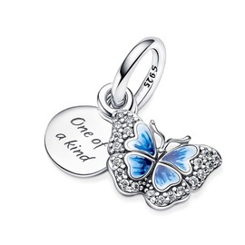 Ouroyea Blue Butterfly & Quote Double Dangle Charm 925 Sterling Silver Pendant,Jewelry Beads Gifts for Women Bracelet&Necklace 142