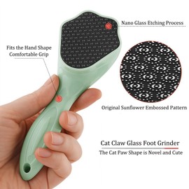 Nano Glass Foot File – Cute Cat Claw Pedicure Callus Remover, Gentle Dead Skin Exfoliator with Ergonomic Handle (Green)