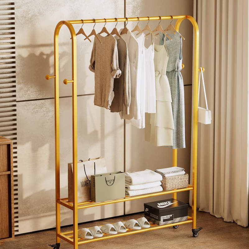 BUZUEY Sturdy Heavy Duty Clothes Rack With Wheels,Modern Clothing Rack