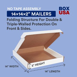 Box USA 14" Deluxe Shipping Boxes 14"L x 14"W x 2"H, 50-Pack - White Box Mailers for Packaging, Storage, Gifts or Bulk Business Orders