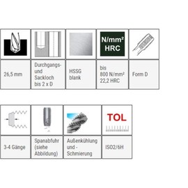 Baer Cutting Tap M30 HSSG Form D Tap - Size M 30 x 3.5 DIN 352 Thread Drill - Tap Professional Hand Tap