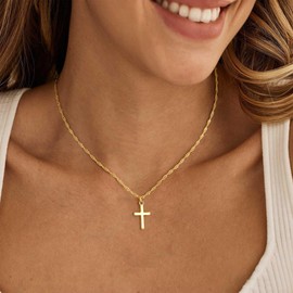 Turandoss Gold Cross Necklace for Women, Dainty 14K Gold Plated Necklace