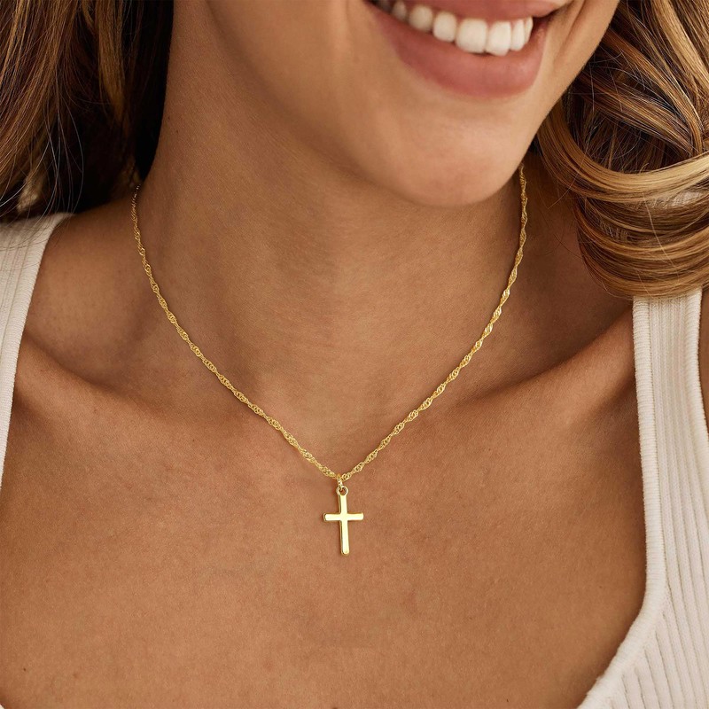 Turandoss Gold Cross Necklace for Women, Dainty 14K Gold Plated
