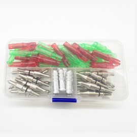 60 pcs Archery Arrow Tips and Pin Nocks, 100 Grain Field Points (20pcs), 40 Pin Nocks, Screw in Bullet Points for 0.244 inch/6.2mm Arrow Shaft (20 Arrow Points+40 insert Nocks +10 connectors)