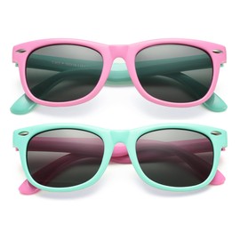 GLARDEFE Kids Polarized Sunglasses for Girls Boys - Toddler TPEE Flexible Rubber Shades Age 3-10(Pink/Grey + Applegreen/Grey)