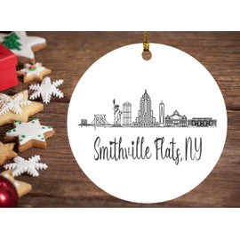 Smithville Flats New York Ornament Christmas - Smithville Flats Skyline Draw Ornament - New Home Ornament Christmas Tree Decoration 3 Inch Plastic Circle