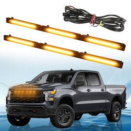 LED Front Grille Lights Fits for 2022-2025 Silverado 1500 WT Custom Trail Boss Custom Grill Lights Front Bumper Light for Silverado 1500 Accessories 84692656 (Amber)