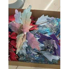 GreenHouzz 10 PCS Poinsettia Flower Picks 10.2" Glitter Artificial Christmas Flowers with Stems Xmas Tree Festive Ornaments Wedding Party Wreath Home New Year Decor (Red)