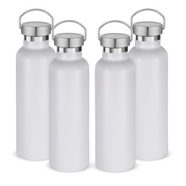 Volhoply Botella de agua de boca estándar aislada de 24 onzas con tapa combinada de plástico y acero inoxidable, paquete de 4, botellas de agua aislad