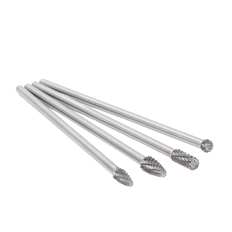 4Pcs Extended Carbide Rotating Burr Set 1/4in Shank Tungsten Steel