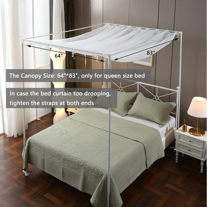 WANFASO Pleated White Sheer Canopy Bed Curtains for Top of
