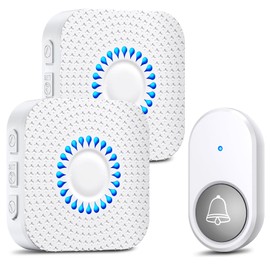 Görvitor Wireless Doorbell, 300 m Range, Wireless Bell, Outdoor Waterproof with 2 Receivers, Wireless Doorbell, Front Door, Doorbell, Wireless with 55 Melodies, 5 Volume Levels, LED Flash (White)