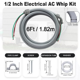 Feotech 6Ft AC Whip Kit - 1/2" Non-Metallic Liquid Tight Conduit with 10/3 Gauge Wire for Quick-Install Air Conditioner Hook-Up/Heat Pump Units