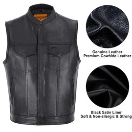Dream Apparel Mens Leather Motorcycle Vest SOA Club Vest Black Biker Vest for Riding with Concealed Carry Pocket