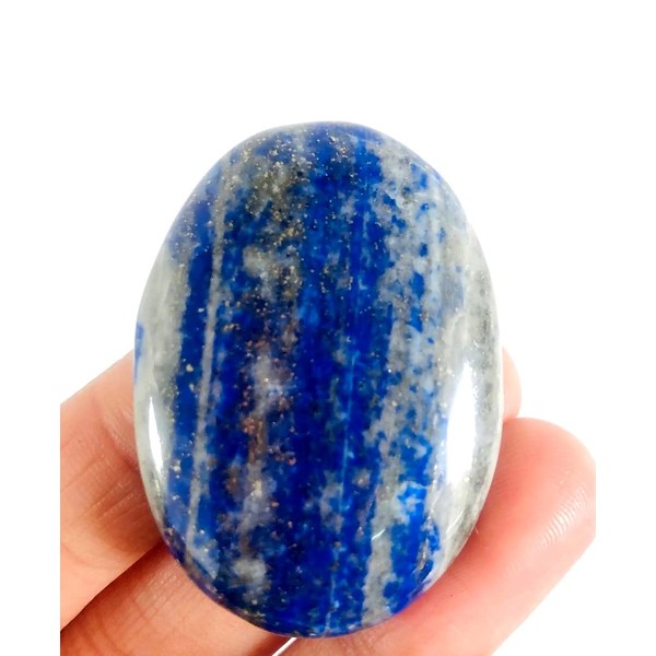 CRYSTALMIRACLE Natural Lapis Lazuli Oval Cabochon Crystal Healing Neck Chakra Wellness Peace Meditation, Handmade for Unisex (Blue, Golden, 1.25 Inch Approx)