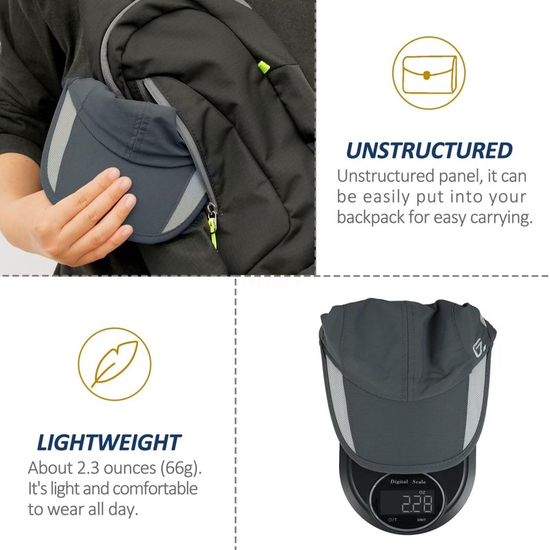 GADIEMKENSD Quick Drying Breathable Running Outdoor Hat Only, Dark grey,