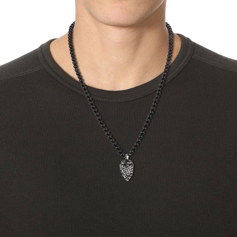 COAI Men's Necklace with Retro Arrow Pendant, Obsidian, Obsidian