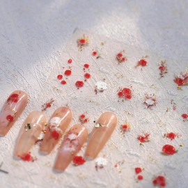 5D Embossed Rose Flower Nail Art Stickers Valentine's Day Nail Stickers for Nail Art Self Adhesive Red Rose Nail Decals Valentines Nail Design Stickers for Women Girl DIY Nail Decoration