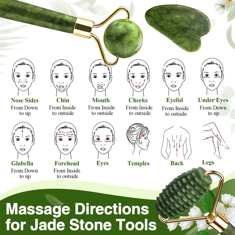 Gua Sha Stone & Face Roller Set Natural Jade Roller