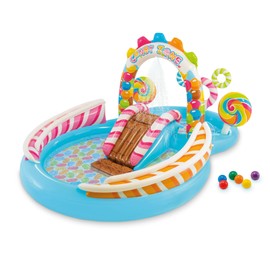 INTEX Candy Zone Inflatable Kiddie Pool: Inflatable Kids Pool with Water Sprayer and Slide – Splash Pad – 116" x 75" x 51" – Ages 3+