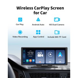10.26 Inch Wireless CarPlay Screen for Car, Apple CarPlay & Android Auto Touch Screen Car Stereo with 4K Dash Cam, Rear Camera, BT Music, Navigation, Voice Control for Vehicles