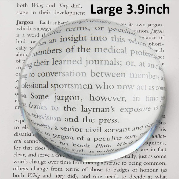Large 3.9 Inch Glass Dome Magnifier, Paper Weight by Hombae, Genuine Crystal Glass, Easy to Glide Paperweight, Professional Grade Reading Aid for Newspapers, Maps, Books, Christmas Gift