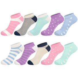 10 Pairs Trainer Ankle Socks for Women Sneakers Socks with Multi Stripe Dot and Heart Patterns Perfect Gifts for Ladies, Mixed color, one size