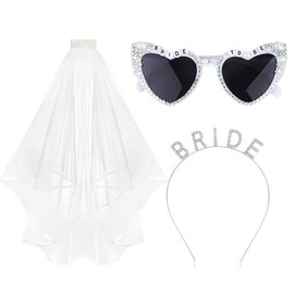 TIOSRU Bride Heart Sunglasses Bride Headband & Veil Set for Bachelorette Party Bridal Shower Gifts Bachelorette Party Favors Accessories