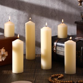 MTLEE 6 Pcs Pillar Candles 3 Set 2 in x 3, 6, 8 Inch Smokeless Dripless Unscented Pillar Candles Long Clean Burning Wax for Wedding Dinner Party Spa Emergency Ceremony Home Decor(Ivory White)